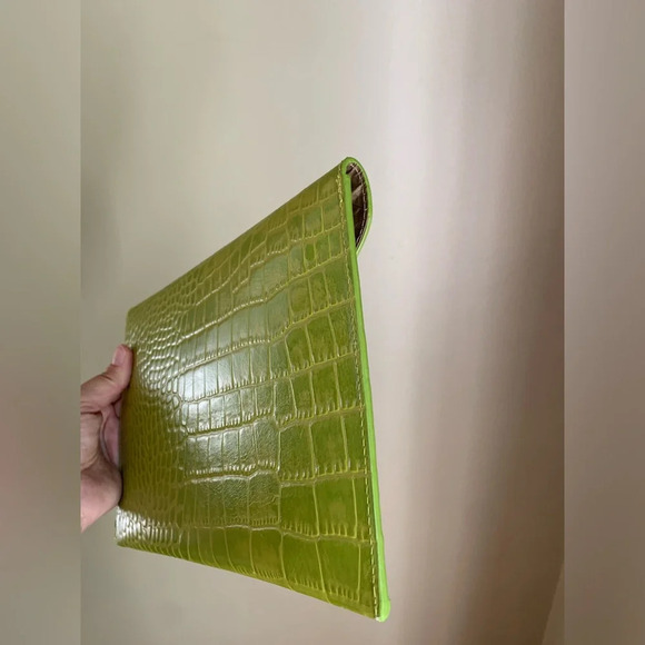 AUSLINI Envelope clutch. Green alligator crocodile leather purse bag - Picture 4 of 8